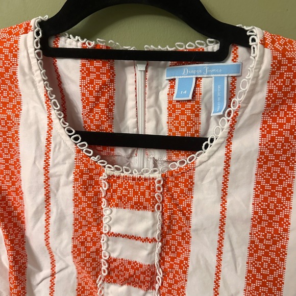 Draper James Orange White Stripe Embroidered Sleeveless Top Size 14 - Picture 2 of 10